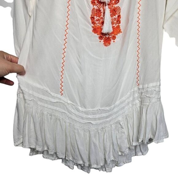 Arnhem Boho Embroidered White Orange Tunic Top Cover Up Size Large - Picture 8 of 12